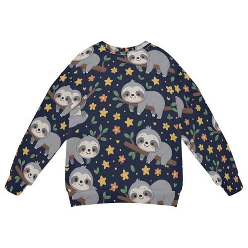 JUNZAN Cute Sloth Flowers Blue Big Girls Sweatshirt Hoodie Long Sleeve Sweatshirts for Boys Athletic 4T2