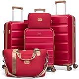 Eeeza Luggage Sets 5 Piece, Suitcases with Wheels,ABS Hard Case Luggage with TSA Lock Spinner Wheels,Carry On Luggage Set (Red,20/24/28 Inch)