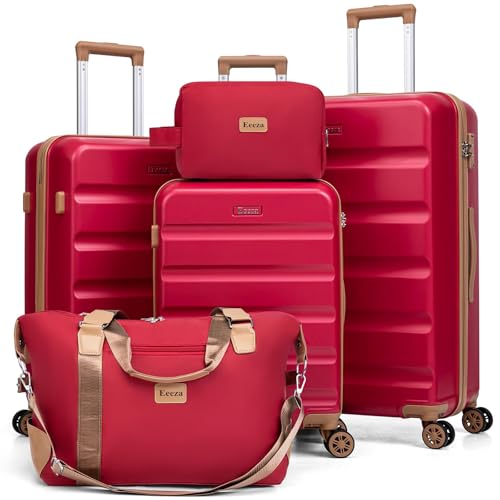 Luggage Sets 5 Piece, Suitcases with Wheels,ABS Hard Case Luggage with TSA Lock Spinner Wheels,Carry On Luggage Set (Red,20/24/28 Inch)