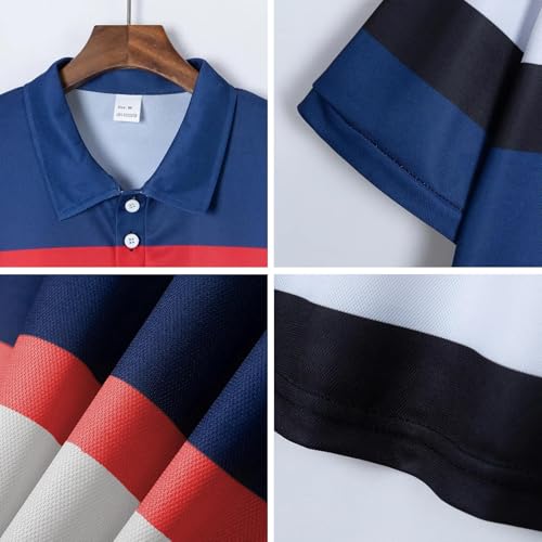 DEEX Men's Casual Polo Shirts Short Sleeve 2026 Stylish Stripe Summer Button T Shirt Lightweight Color Block Golf Slim Fit Shirts for Men with Collar Multicolor 2XL by DEEX - Used condition - Image 4