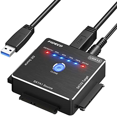 FIDECO USB 3.0 to SATA or IDE Adapter, Hard Drive Adapter for 2.5 or 3.5 inches SATA or IDE HDD SSD, Hard Drive Converter with 12V Power Adapter, Support Offline Clone