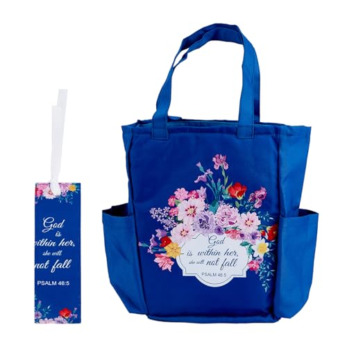NICENEEDED Bible Cover Bag with Water Bottle Pockets, Waterproof Flower Bible Hangbags with Bookmark, Multipockets bible carrier with Carrying Handle for Men and Women
