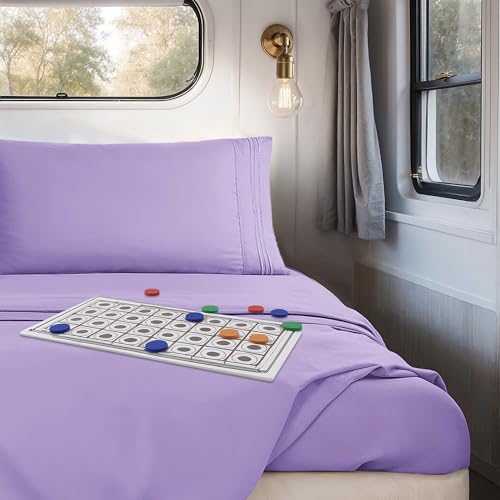 Image of Nestl Lavender Short Queen Sheets for RV, Hotel Luxury RV Queen Sheets Set, 4 Piece Fitted Bed Sheet Set and Pillowcases, Super Soft, Wrinkle-Free, and Breathable Camper Bedding
