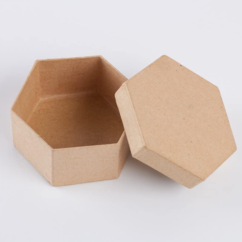 Factory Direct Craft Pack of 12 DIY Paper Mache Piece Hexagon Boxes Premade Hexagon Empty Papier Mache Boxes with Lids for Favors, Jewelry Boxes or Small Gift Boxes