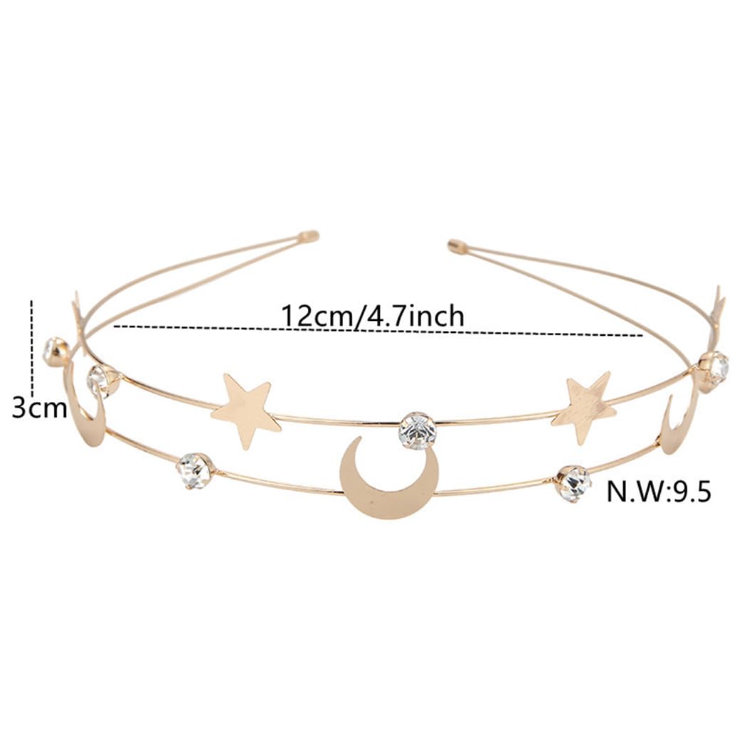 Zoestar Cerchietto Da Sposa Con Stelle E Luna, Strass Scintillanti, Accessorio Capelli Oro, Taglia Unica - 2