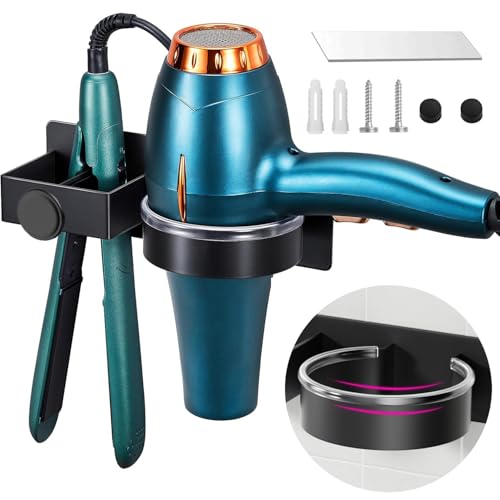 Hair Dryer And Straightener Holder, Hairdryer Holder Station Wall Mounted & Self Adhesive, Shelf Bracket Stand Hanger Organizer Blow Storage With Cable Tidy Rack For Dressing Bathroom Barber Shops