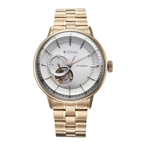 Image of Titan Orbital Open Heart Automatic Analog with White Dial Carnation Gold Stainless Steel Strap Watch for Men - 90226WM01