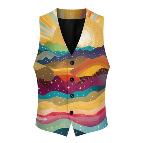 Psychedelic Landscape with Mountains Sun Novelty Men's Suit Vest Casual Formal Dress Vests Business Waistcoat3
