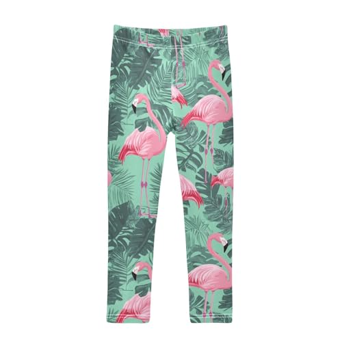 Wusikd Pink Flamingo Girls' Leggings Toddler Doodles Kids Yoga Pants Dance Active Tights 4T