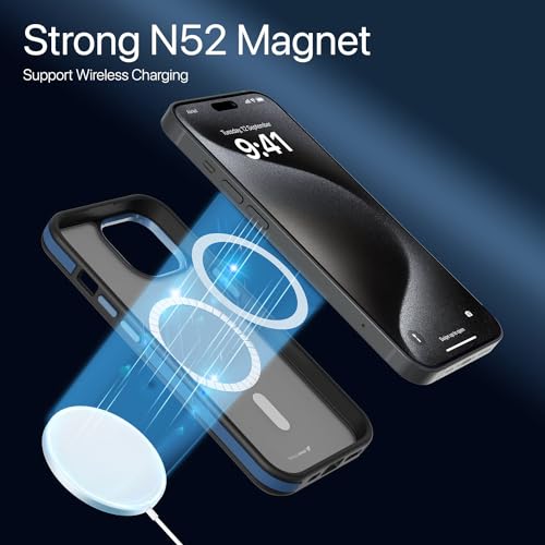 Image of Vaku Luxos Polycarbonate Elemento Magpro Back Cover Case For iPhone 15 Pro Max Shockproof Scratch Resistant Slim Thin Military-Grade Protection Support Mag-Safe Wireless Magnetic Charging - Blue