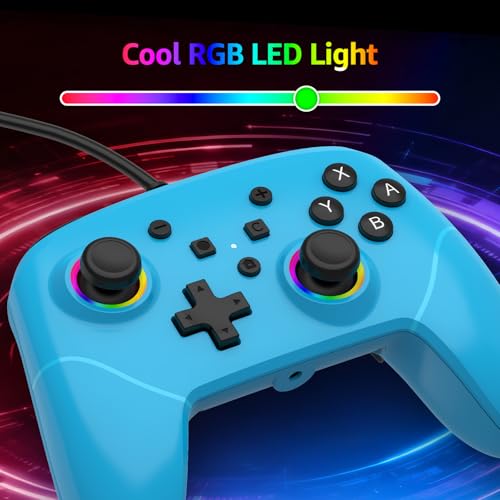 Image of Kamylorus Wired Pro Controller for Switch 2 /1 /PC, Hall Effect Joysticks Gaming Controller with 2 Back Buttons Support Remap /Programmable, Motion Gyro Control, Cool RGB Light, 3.5mm Audio Jack, Dual Vibration (Blue)