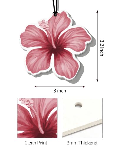 Image of Car Air Freshener 5-Pack, Hanging Red and Pink Floral Designs, 5 Scents | 5 flower-shaped designs with black cords; approx. 3 x 3.2 in, 3 mm thick; jasmine, hyacinth, sea, freesia and bluebell scents