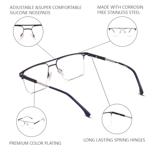 Image of Teen & 20 Rectangle Eyeglasses Frame for Men & Boys - Classic Half-Rim | Stylish & Lightweight Spectacle Frame | Durable Eyewear for Office, Study & Daily Use - TK9004