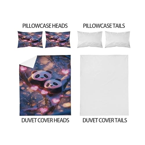 Housse de couette panda microfibre parure de lit 3 pièces double zippée - 4