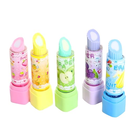 Image of Radiance 12 Pcs Lipstick Shape Erasers for Kids | Non-Toxic Pencil Erasers for Girls, Cute School Stationery & Birthday Return Gift Items (Random Designs & Colors)