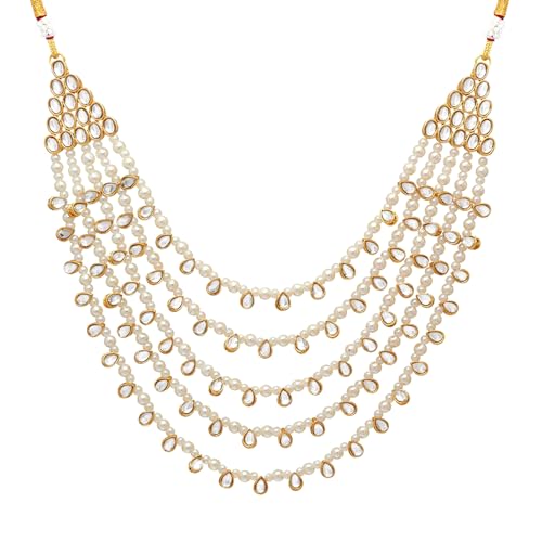Image of Peora Faux Pearl Kundan Layered Necklace & Jewellery Set Gift for Women