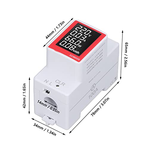 Image of AC Energy Meter, AC 50-300V 0-100A Digital Single Phase Electric Energy Monitor Clearable, Din-Rail Mounted Multimeter - Current, Voltage, Active Power, kWh