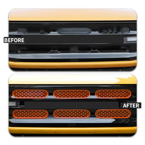 Image of Front Grill Mesh Grille Inserts Cover Frame Trims Kit 6Pcs Fit for Ford Bronco 2021-2026 2 /4 Door Exterior Accessories (Orange)