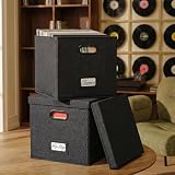 ZICOTO Decorative Vinyl Record Storage Box Set for 100+ Single Records - Sturdy and Easy to Carry LP Holder with Lid - The Perfect Storage Crate for Your Valuable Album Collection