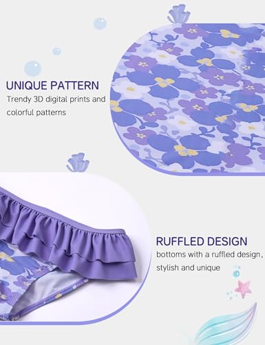 Image of Girls 2 Pieces Rash Guard Swimsuit Long Sleeve UPF 50+ Swimwear 5-14Y
