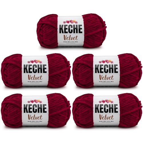 Image of Keche Velvet Yarn for Crocheting, Soft Chenille Bulky Baby Blanket Amigurumi Yarn 100 gr (132 yds) (RED, 5 SKEINS)