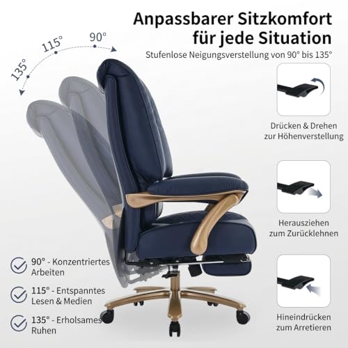 EXCEBET XXL Bürostuhl bis 200kg belastbar, Ergonomischer Chefsessel mit Federkern & Formschaum… – Ansicht 3
