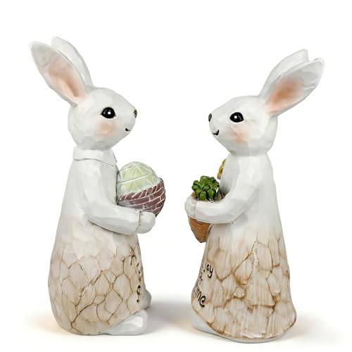 Figuras de Conejo de Pascua de Resina Decorativas 2 piezas miniatura 5