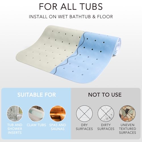 Image of PRATIQUE Kids Bath Mat for Tub Non Slip,40 X 16 Inch Extra Long Kids Bathtub Mat Crocodile Bathtub Shower Mat Safety Anti Slip with Suction Cups and Drain Holes, Machine Washable