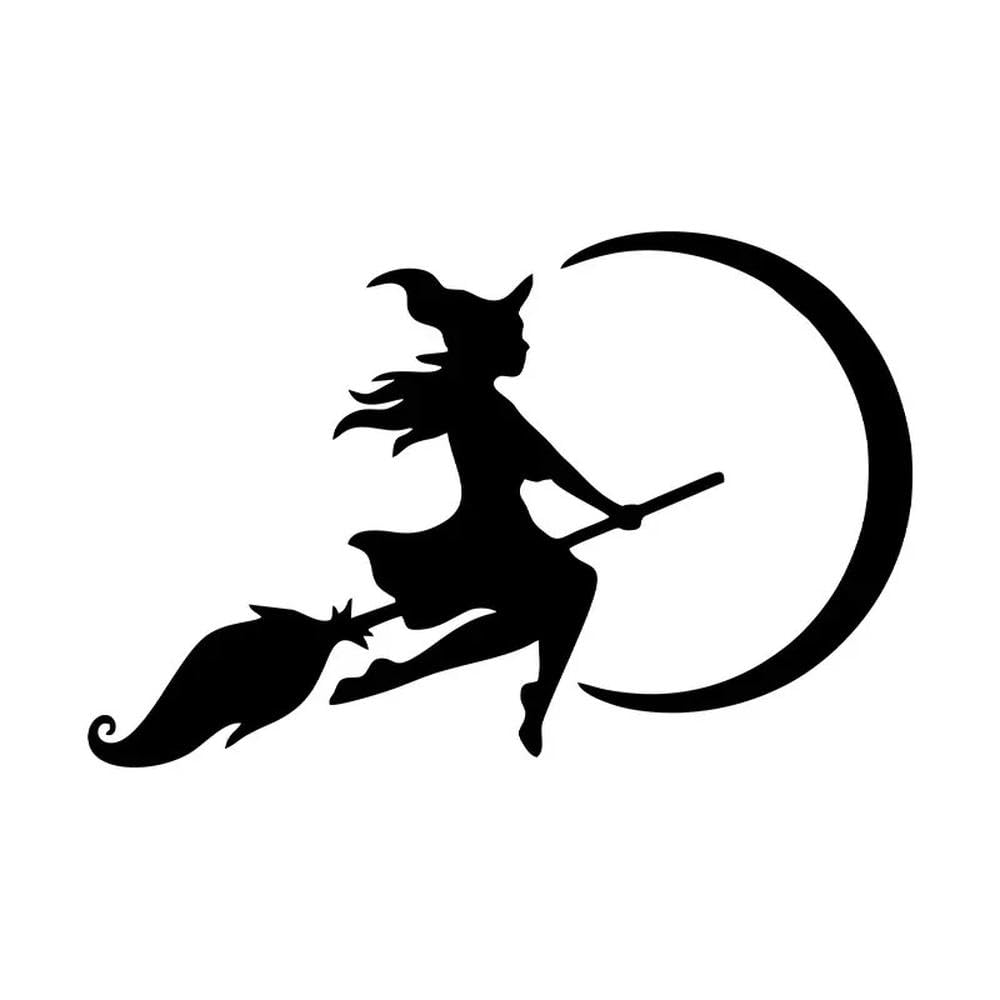 The Witch Flying to The Moon Car Sticker Vinyl Decals The Whole Body Glue Stickers(Black,16CM X 10.3CM)