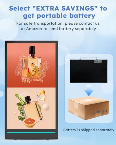 Image of 55 inch Outdoor Mobile Digital Signage Display, LCD IP65 Waterproof Advertising Display Kiosk with Rechargeable Battery, Brightness Auto-Adjustment and Impact Resistant Screen