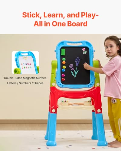 Image of VEVOR Art Easel, 2-in-1 Double-Sided Art Painting Board with Magnetic Whiteboard & Chalkboard, Adjustable Standing Rotatable Detachable Writing & Drawing Board with Painting Accessories for Home