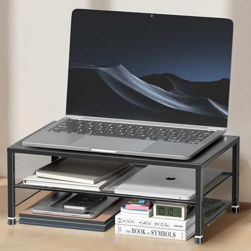 Image of OPNICE 2-Tier Computer Monitor Stand Riser, Laptop Stand for Desk, Desk Organizer for Office, Home and School Supplies, Black