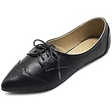 Ollio Women's Ballet Shoe Flat Enamel Pointed Toe Oxford M1818 (8.5 B(M) US, Black)