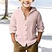 Boys Hooded Shirt Button Down Beach Plain Long Sleeve Dress Shirt Teen Summer Boho Trendy Casual (Pink, 12-13 Years)