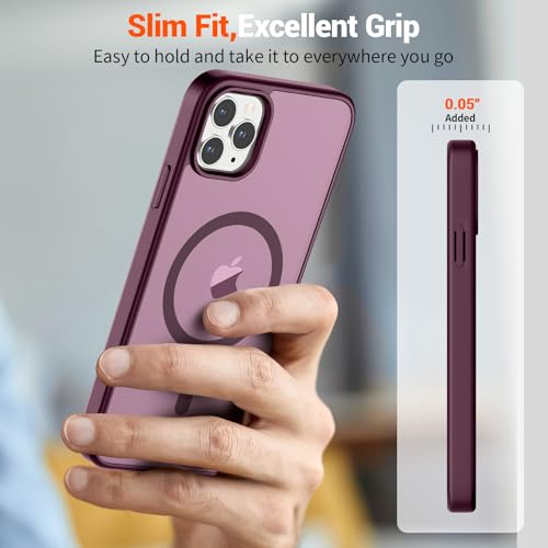 Image of SUPFINE Magnetic for iPhone 11 Pro Max Case Wine Red | (Compatible with MagSafe)(Military Grade Drop Protection)Shockproof Translucent Matte Phone Cover