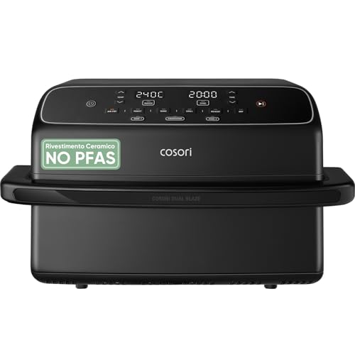 Cosori Friggitrice ad Aria Twinfry Compact 8,6 Litri, Doppio Cestello 4,3L+4,3L e Separatore Rimovibile, Doppia Resistenza Air Fryer, Rivestimento Ceramico No PFAS, 6 Funzioni, 35-240℃, 2700W