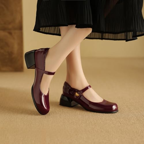 Women's Simple Block Heel Dress Shoes Round Toe Mary Jane Pumps3