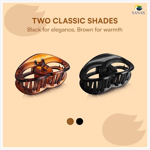 Image of Sanas Hair Clutchers (4Pcs) Hair Clips Claw Magnetic Snap Clip Hair Accessories For Girls Women Octopus Acrylic Transparent Hair Clips 24+ Designs Korean Made Unbreakable Clutchers (4Pcs) (Black & Brown)