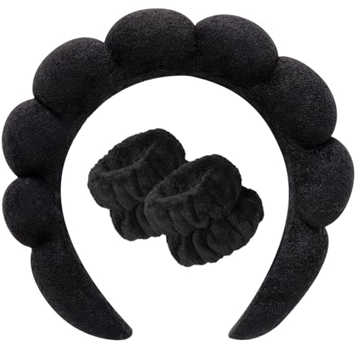 DRESHOW Fascia termale per il lavaggio del viso Set di polsini Spugna Morbida Terry Panno Trucco Skincare Fascia antiscivolo per le Donna