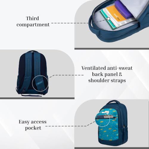 Image of F Gear Arashi Black 35L School Backpack|4 Compartments, 1 Front Pocket & water Bottle Holders|Laptop Sleeve|Ergonomic, Lightweight & Durable Design|Ideal for School, College, Work, Travel & Daily Use