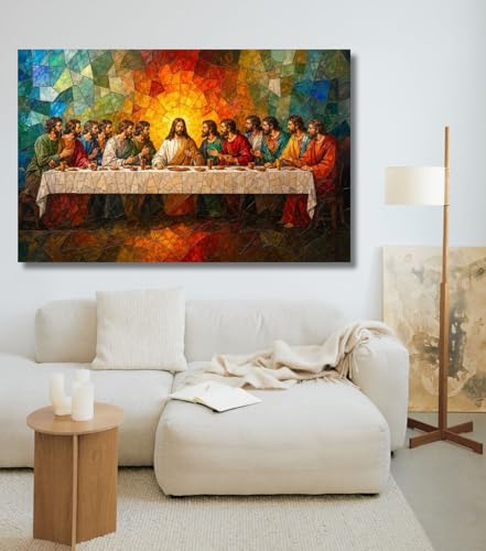 Image of Jesus Christ The Last Supper Painting with Frame Big Size | Christian Last Supper Canvas Wall Art Painting For Living Room, Drawing Room, Hallway, Home and Office Decor (26x18 Inch, Framed - SMALL)