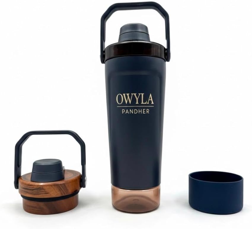 20oz Stainless Steel Protein Shaker Bottle – 3-in-1 Bundle with Extra Lid & Silicone Boot – Leak-Proof Sport Shaker Cup, Hot 12H / Cold 24H, Gym & Outdoor Fitness Water Bottle (BLUE)