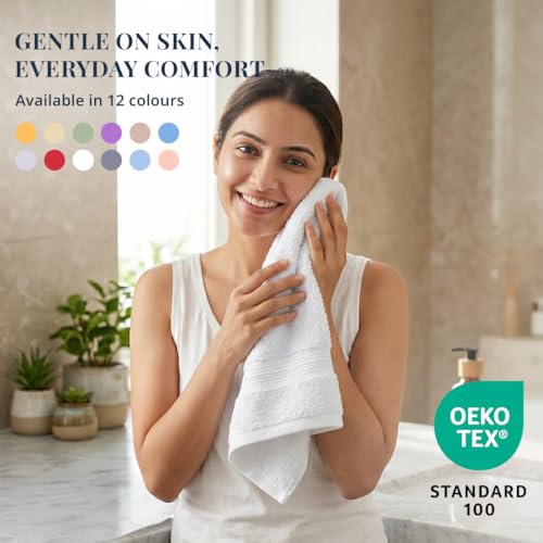 Image of LANE LINEN 450 GSM 100% Cotton Colorado Hand Towel 2PC - White | Ring Spun Cotton Weave, True 60x40cm Each, Quick Dry & Absorbent, Napkins for Gym, Workout, Sports