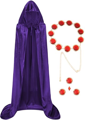 YOEINESI Womens Halloween Cosplay Costume Purple Cloak with Red Gemstone Waist Belt Classic Anime Cosplay Costume Prop Set