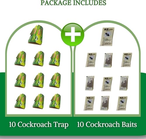 Image of Cockroach Trap Strong Adhesion (10 PCS) - Non-Toxic Odorless Roach Glue Traps for Kitchen, Bathroom & Home - Easy to Use Pest Control Sticky Trap (Green)
