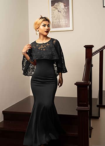 Lagshian Women's Sexy Bodycon 2 Piece Round Neck Ruffle Sleeve Elegant Formal Maxi Dress Black #TOP6