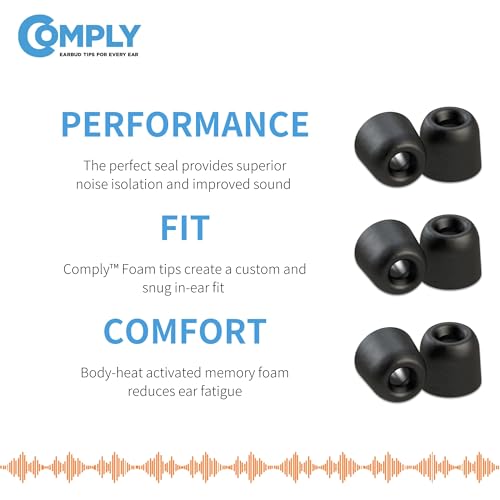 Image of Comply Isolation Noise Cancelling Memory Foam Earphone Tips for Sennheiser HD1 Momentum MIE2, IE 800 S, CX 3.00, 5.00 and 7.00BT, Premium Replacement Earbud Tips, Comfortable Secure Fit(Large,3 Pairs)