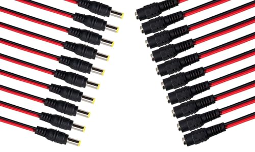 Image of DC Power Pigtail Cable 12V 5A Male & Female Cable Connector for CCTV Home Security Surveillance Camera DC Extension Cord Power Tail (2.1mm x 5.5mm) (20)