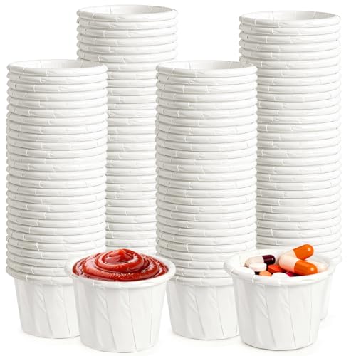 GGOLDMER 300 Pack 0.5 oz Disposable Paper Souffle Medicine Cups 1/2 Ounce Small Paper Portion Cups for Pills Tasting Sample Food Services Dessert Condiments Sauce