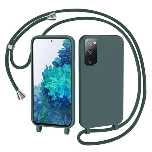 AOMYKE Handyhülle für Samsung Galaxy S20 FE / S20 FE 5G Hülle mit Band Handyband Samsung Galaxy S20 FE / S20 FE 5G Hülle zum Umhängen Schutzhülle mit Kette Kordel Weich TPU Liquid Silikon Case Grün